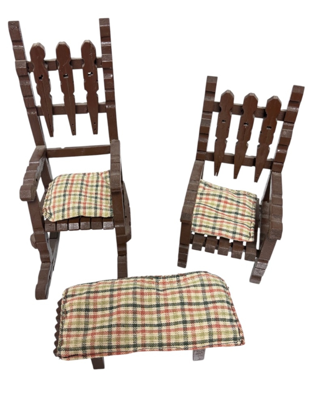 Vintage Clothespin Miniature Furniture 2 Chairs 1 Table Brown Wood Folk Art